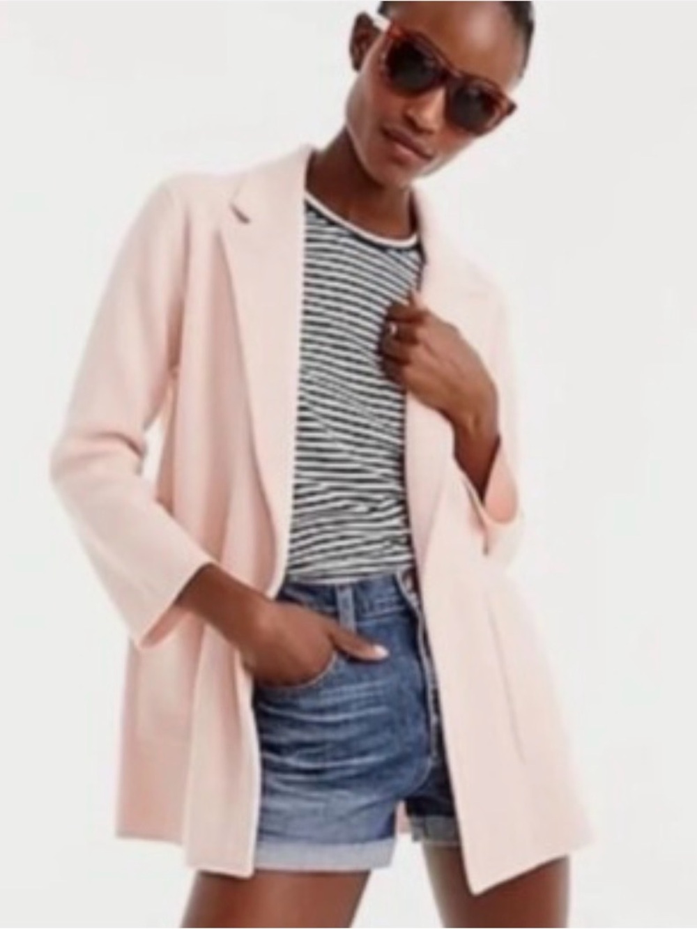 J.CREW Sophie Open-Front Knit Sweater Blazer in Blush Pink, Small